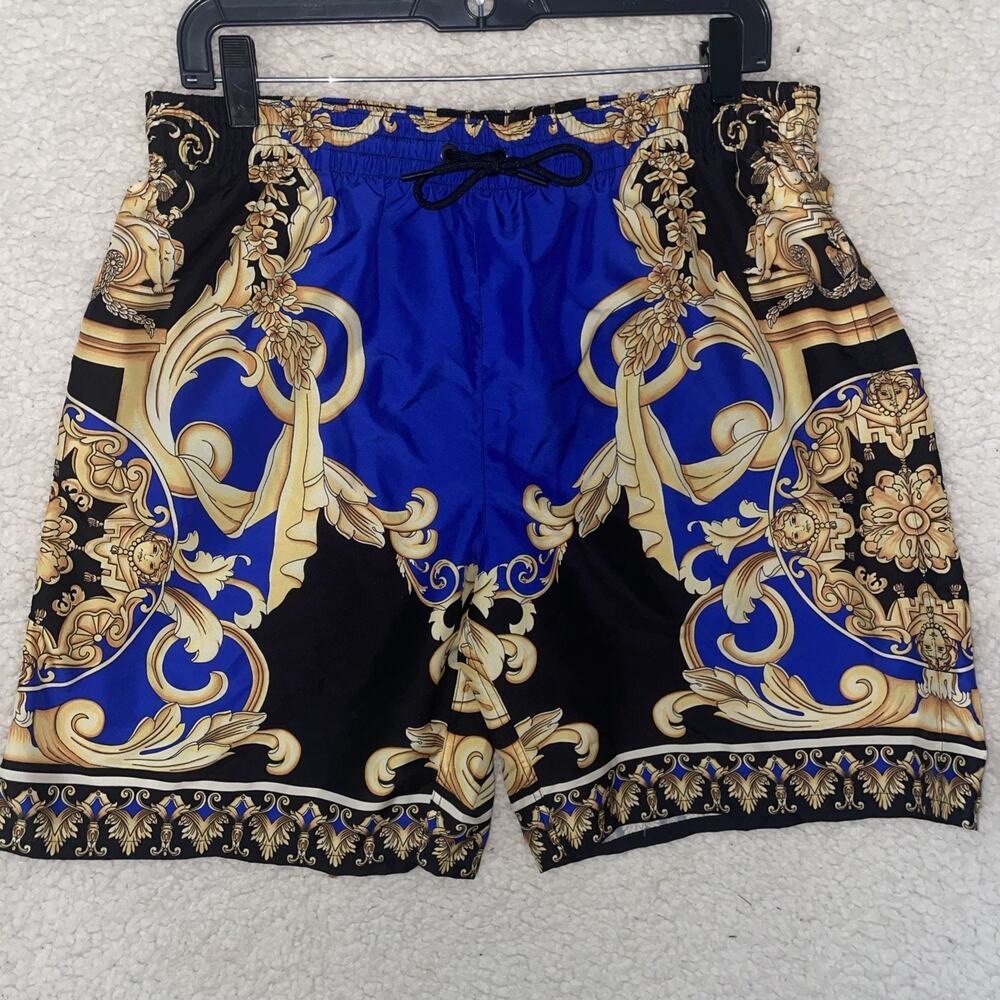 VERSACE Men's Barocco Swim Trunks Long Blue Size 7, US XL. Loud Luxury.